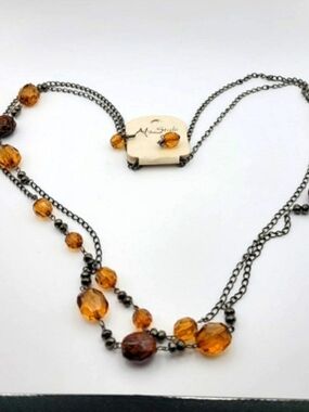 My Style Amber Glass Bead Layered Necklace And Earring Set